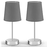 MONZANA® Nachttischlampe 2er Set 32cm Stoff Grau Taupe Anthrazit Weiß...