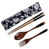 BESPORTBLE Holz Besteck Satz Gabel Löffel Essstäbchen mit Polyester...