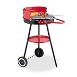 Relaxdays Holzkohlegrill mit Rollen, Ø 42 cm, Picknickgrill Garten & Park,...