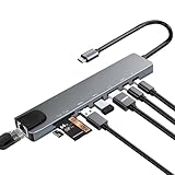 8 in 1 USB C Hub, USB C Multiport Adapter mit Ethernet, PD 100W, 4K HDMI,...