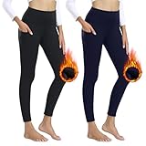 AMIYOYO 2er Pack Thermo Leggings Damen mit Taschen Gefütterte Leggins...