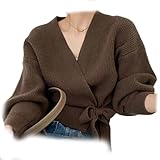 JPSSJGYH Kurzer Wickelpullover für Damen, V-Ausschnitt-Pullover,...