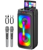 Karaoke Maschine mit 2 mikrofonen,tragbarer Bluetooth Karaoke Anlage mit...