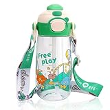 Qshare Kinder-Wasserflasche mit Strohhalm, 480 ml, Kleinkind-Trinkflasche...