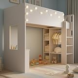 Merax Kinderbett Hochbett 90x200 cm, mit Kleiderschrank, Schreibtisch und...