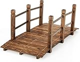 FANTASK Holzbrücke Gartenbrücke, Teichbrücke mit Geländern, Zierbrücke...