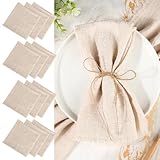 12 Stück Stoffservietten Beige mit Fransen, 45x45cm Leinenservietten,...