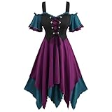 Halloween Gothic Kleider Damen Spitzen Kleid Schulterfrei Mittelalter...