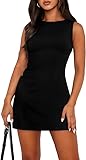 Sukiglam Kleid Damen Sexy Minikleid Ärmelloses Boot Ausschnitt Kurzes...
