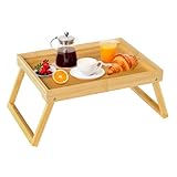 Betttablett Tisch mit klappbaren Beinen, Bambus Frühstück im Bett Essen,...