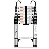 HBTower 3,8m Teleskopleiter Aluminium mit Haken, Leichte Ausziehleiter,...