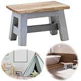 LS-LebenStil Vintage Teak Holz Fuß-Hocker Grau 30cm | Massiv | Tritthocker...