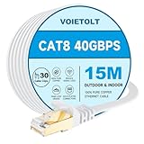 VOIETOLT Cat8 Lan Kabel 15M mit Clips, 40Gbps/2000MHz Flach Schirmung...