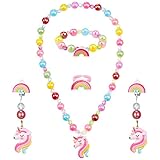 SOSPIRO Kinder Schmuck Set, 5 Stück Mädchen Perlenkette Set Einhorn...