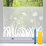 Zindoo Fensterfolie Blickdicht Löwenzahn Sichtschutzfolie Fenster...