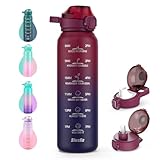 SLUXKE Trinkflasche Edelstahl 1L mit Zeitmarkierung, 1Liter Thermosflasche...