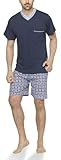 Moonline - Herren Shorty Schlafanzug kurz Pyjama mit Karierter Hose aus...