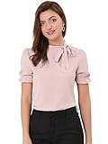 Allegra K Damen Schluppenbluse Festlich Bluse Kurzarm Panel Fliege Hals...