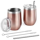 Weinbecher Edelstahl, 2 Stück 12 OZ Weingläser mit Deckel, BPA-frei, Wein...