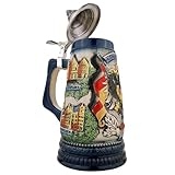 EVERSTYLE Bierkrug mit Deckel – Traditioneller Deutschland Steinkrug 0,7L...