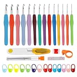57 Stück Häkelnadel Set 14 Größen Häkel Zubehör Metall Crochet Hook...