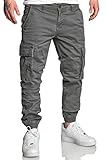 REPUBLIX Herren Jogger Cargo Chino Jeans Hose R7020 Dunkelgrau W32