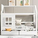 Yihomfy Hausbett Kinderbett Jugendbett mit Rausfallschutz vielseitiges Holz...