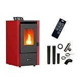 Luft- Pelletofen Anita 6,5 kW Sannover bordeaux + Kaminbau-Anschluss-Set