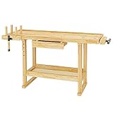 Wiltec Werkbank 151 x 61,5 x 86 cm aus Holz, Werktisch aus Rubberwood,...