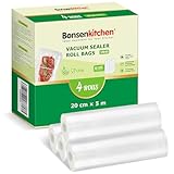 Bonsenkitchen Vakuumrollen 4 Rollen 20cmx5m Vakuumierfolie - Profi...