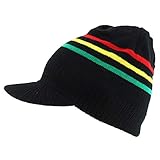 Armycrew RGY Gestreifte Jamaica Rasta Strickmütze - Schwarz -...
