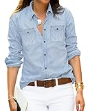 Vetinee Jeanshemd Damen Hemdjacke Damen Blau Gealtert Größe Large Passt...