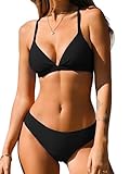 CUPSHE Damen Bikini Set Triangel V Ausschnitt Low Waist Lace Up Bademode...