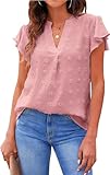 Satohom Damen Elegant Bluse Chiffon Rüschenbluse Swiss Dot Einfarbig Shirt...