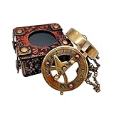 NORSÉ'S TRADECRAFT Antikes Messing Sonnenuhr-Kompass mit Kette & Lederetui...