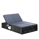 Casaria® Sonnenliege 2 Personen mit Klapptisch Gartenliege 7cm Auflagen...