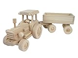 Traktor mit Anhänger, Handgefertigt, Naturholz, 50x14x14 cm, für Kinder...