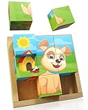 Flayrae® Würfelpuzzle Holz 12x12cm - Deutschlands beliebteste Haustiere -...