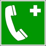 Schild Notruftelefon DIN EN ISO 7010 - 200x200x0.45 mm Aluminium geprägt,...