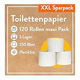 120 Rollen Toilettenpapier 3-lagig – 250 Blatt pro Rolle – Plastikfrei...