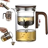 DRNKNSTX Glas-Teekanne mit Griff aus Walnussholz und Tee-Ei, eine...