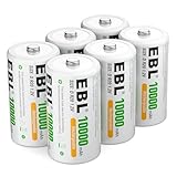 EBL D Akku 10000 mAh, Typ D wiederaufladbare NI-MH Batterie 6 Stück, Mono...