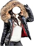 Goolecrimp Damen Winter Glänzend Kunstpelz Kragen Daunenjacke Kurz Warm...