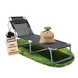 BigDean Premium Sonnenliege klappbar mit Kopfkissen extra hoch dunkelgrau...