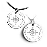 Kompass Kette mit Gravur, Runder 925 Silber Anhänger mit Lederband oder...