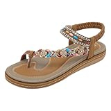 pxjsdwe Sandalen Damen Flach mit Strass Sandaletten Bequem Elegant Bohemian...