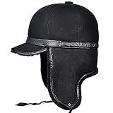 Unisex schwarze Pilotenmütze mit russischer Uschanka-Trapper-Fellmütze...