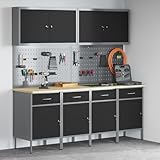Massbinet 10-TLG. Werkstattschrank-Set mit Stecktafel Schwarz MDF Metall...