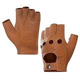 Harssidanzar Herren Fingerless Half Finger Leder Fahrhandschuhe Lammfell...