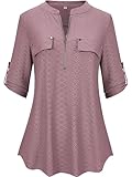 Lalala Hemdbluse Damen 3/4 Arm V Ausschnitt Tunika Oberteile Elegant Hollow...